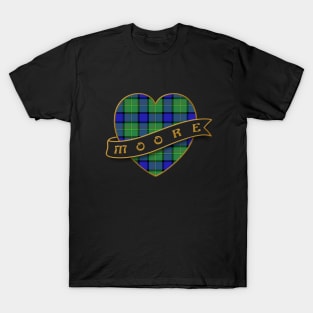 The MOORE Family Tartan - Retro Heart & Ribbon Family Insignia T-Shirt